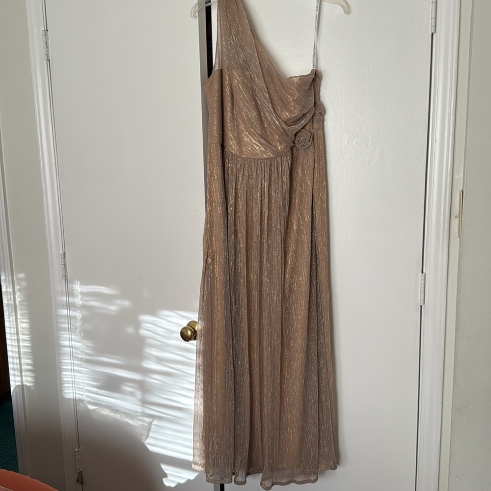 David's Bridal One Shoulder Dress in Tan